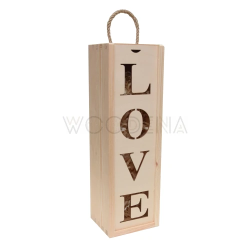 Single wine box with sliding lid - decorative box for alcohol with openwork inscription