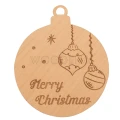 Eko bombka ze sklejki z grawerem świątecznym, w kształcie bombki z napisem Merry Christmas i rysunkiem bombek.