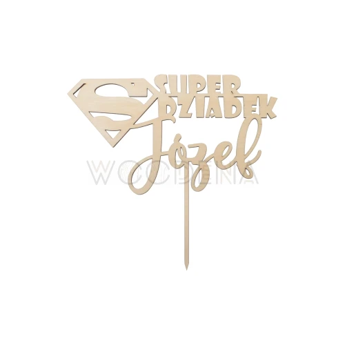 Topper "SUPER Dziadek" z imieniem personalizowany (Boho)