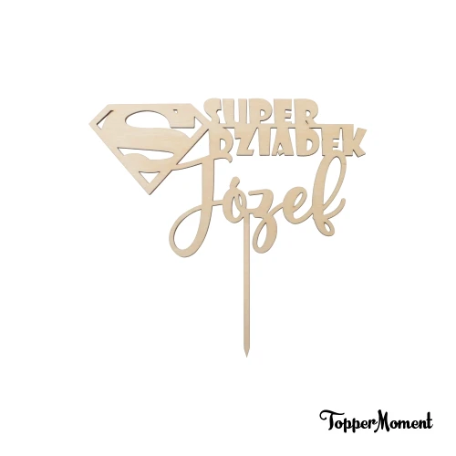 Topper "SUPER Dziadek" z imieniem personalizowany (Boho)