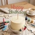 Drewniany Topper "Happy Birthday" na tort