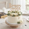 Topper I Komunia Święta drewniany na tort