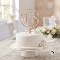 Drewniany Topper IHS w kole na tort