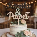 Drewniany Topper z imionami imie + imie na tort weselny