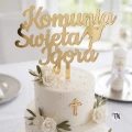Topper komunijny z imieniem Komunia Święta + imie złoty