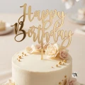Topper Happy Birthday złoty na tort