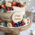 Drewniany Dekor koło z grawerem Happy Birthday