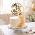 Topper na tort Mam już Roczek w heksagonie z liśćmi złoty