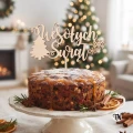 Topper świąteczny Wesołych Świąt z choinką i śnieżynkami drewniany