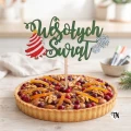 Drewniany Topper świąteczny Wesołych Świąt z choinką i śnieżynkami
