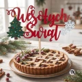 Topper Wesołych Świąt z choinką i śnieżynkami drewniany