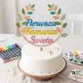 Drewniany Topper na Komunię Pierwsza Komunia Święta wieniec laurowy