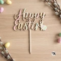 Drewniany Topper na Wielkanoc Happy Easter z króliczkiem