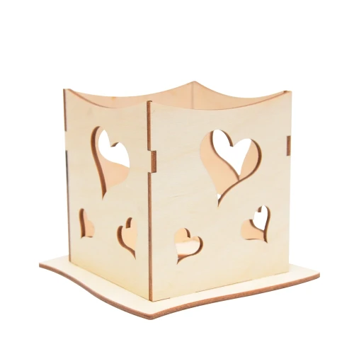 Plywood lantern with hearts