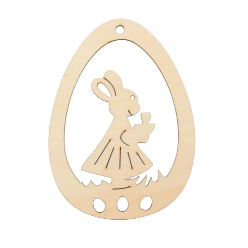 Wooden egg shaped Easter tag with bunny
