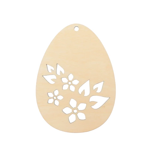 Wooden egg shaped Easter tag with flowers
