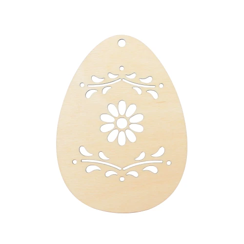 Wooden egg shaped Easter tag with flower