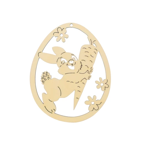 Wooden egg shaped Easter tag - rabbit with carrot