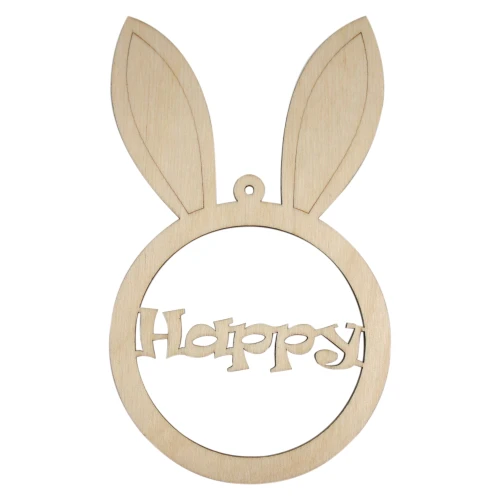 Wooden Easter rabbit tag - "Happy"