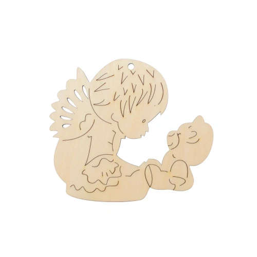 Wooden tag - angel with teddy bear