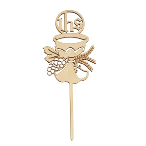 Wooden cake topper -  IHS chalice