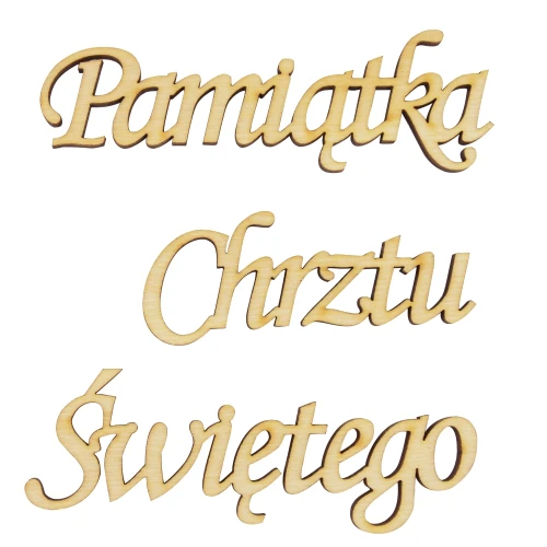 Napis drewniany ze sklejki brzozowej - “Pamiątka Chrztu Świętego”