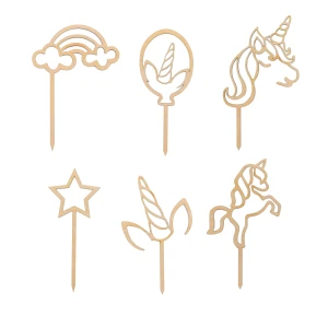 Wooden mini toppers with unicorn - set od 6 pcs.