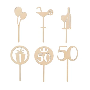 Plywood mini toppers for 50th birthday - set od 6 pcs.