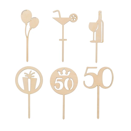 Plywood mini toppers for 50th birthday - set od 6 pcs.