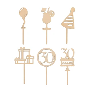 Wooden mini toppers for 30th birthday - set od 6 pcs.