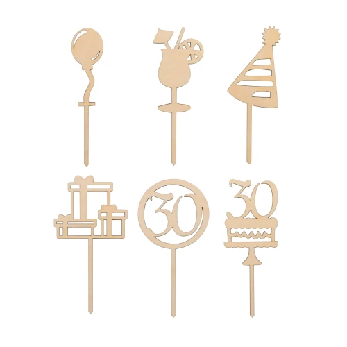 Wooden mini toppers for 30th birthday - set od 6 pcs.