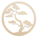 Drewniane ozdobne koło z drzewem bonsai.