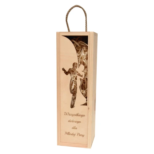 Single wine box with sliding lid - openwork, engraved box for wedding