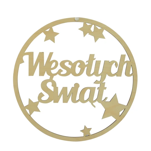 Wooden Christmas wreath "Wesołych Świąt" with stars
