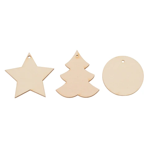Set of wooden Christmas decorations 15 pcs. - star, bauble, Christmas tree
