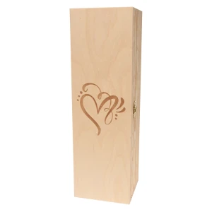 Single wine box with hinged lid - engraved box with heart for beloved person