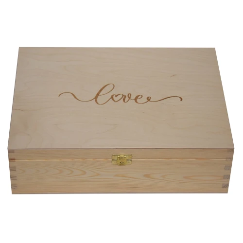 Wooden box with hinged lid - wooden box with engraved inscription "love"