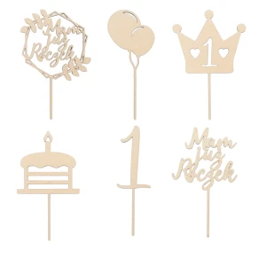 Wooden mini toppers for Birthday - set of 6 pcs.