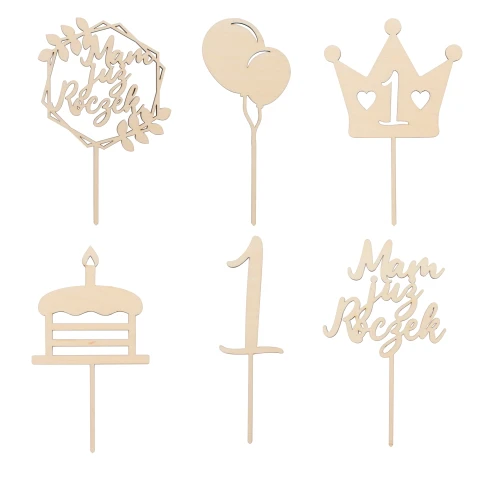 Wooden mini toppers for Birthday - set of 6 pcs.