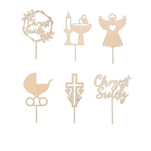 Wooden mini toppers for Baptism - set of 6 pcs.