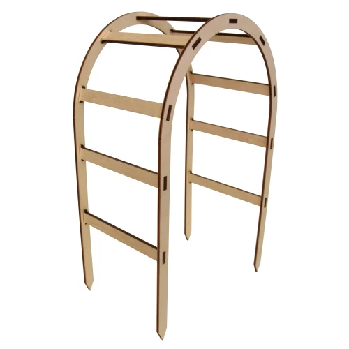Arched wooden ladder, support for plants in a pot