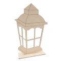 Drewniany lampion latarnia na podstawce do dekoracji wnętrz.