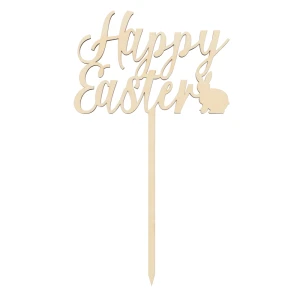 Wooden cake topper - "Happy Easter"