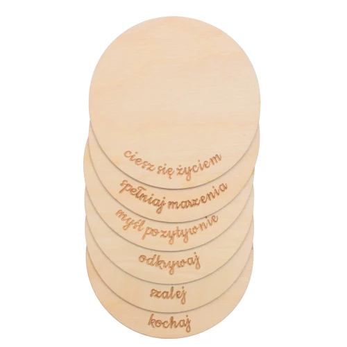 Wooden mug coasters with wishes - set of 6 pcs.