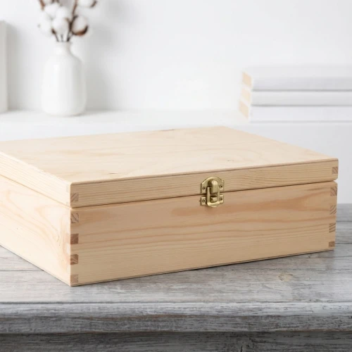 Wooden box with hinged lid