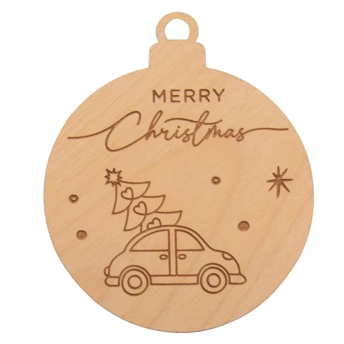 Christmas ornament with a festive car and a Christmas tree on the roof