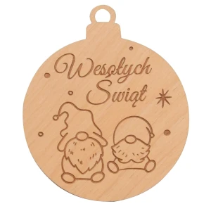 A bauble with gnomes and engraving made of plywood