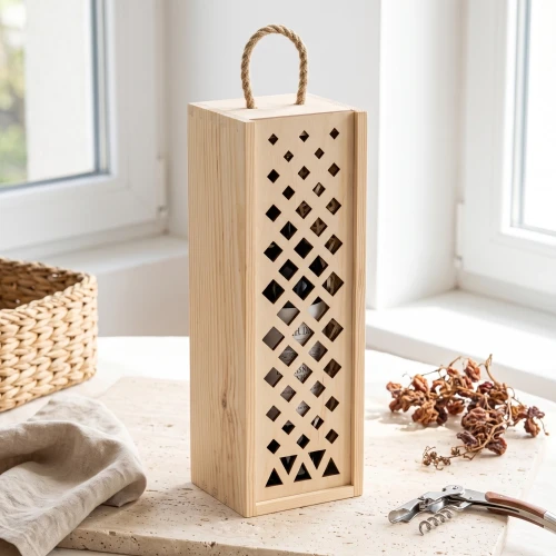 Single wine box with sliding lid - decorative box with squares, hearts or triangles