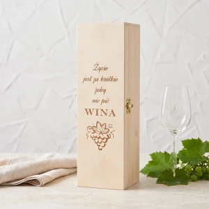 Single wine box with hinged lid - wooden box with wine pattern