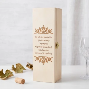 Single wine box with hinged lid - Birthday, Nameday gift box with engraved wishes